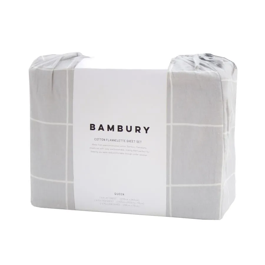 Bambury Carrington Flannelette Sheet Set - Silver