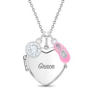 Beautiful Dancer Kids / Children's / Girls Heart Pendant/Necklace With Charms - Sterling Silver