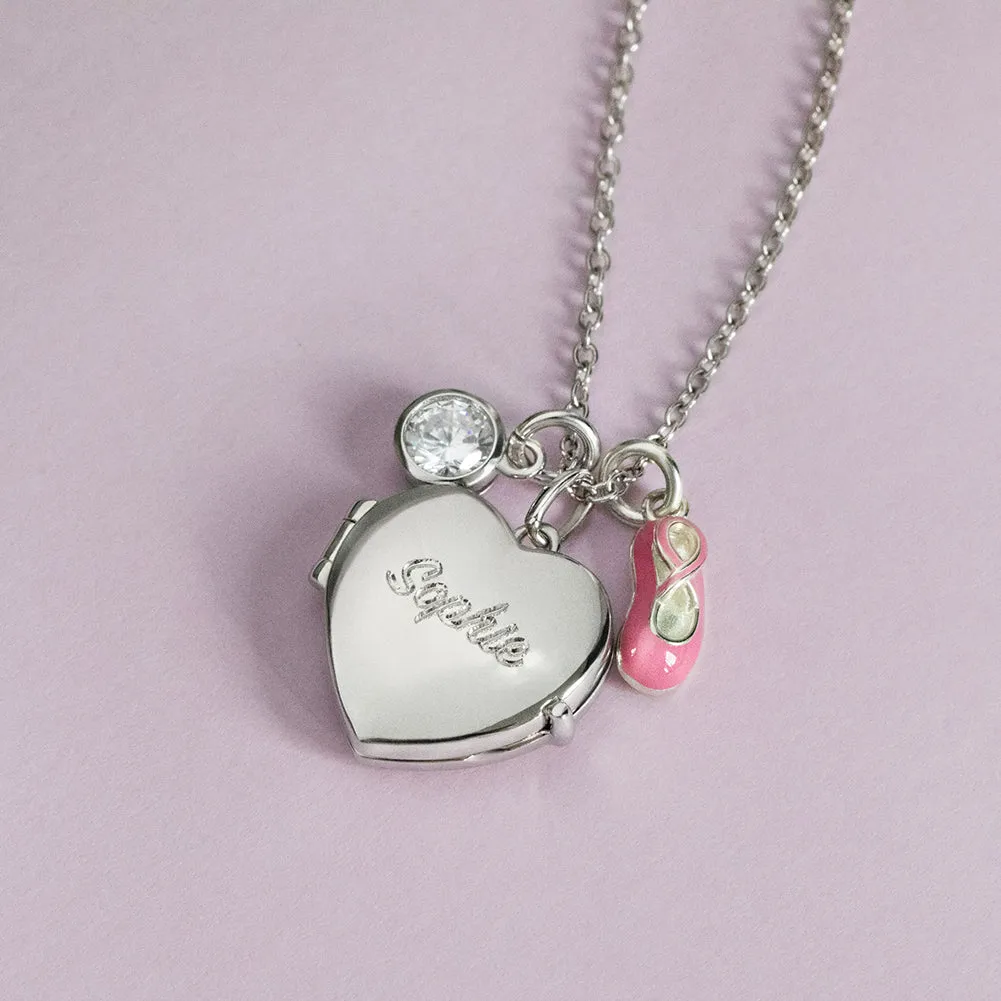 Beautiful Dancer Kids / Children's / Girls Heart Pendant/Necklace With Charms - Sterling Silver