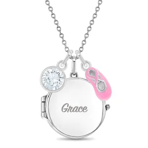 Beautiful Dancer Kids / Children's / Girls Round Pendant/Necklace With Charms - Sterling Silver