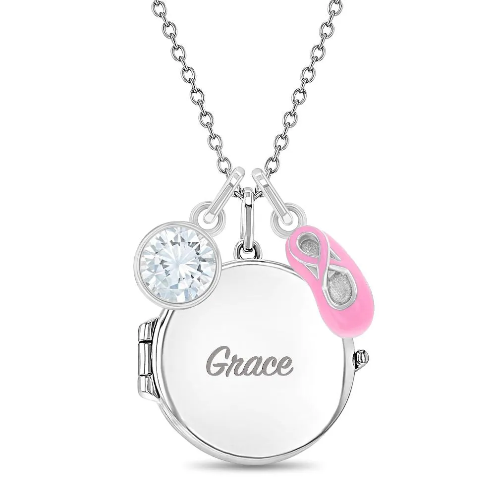 Beautiful Dancer Kids / Children's / Girls Round Pendant/Necklace With Charms - Sterling Silver