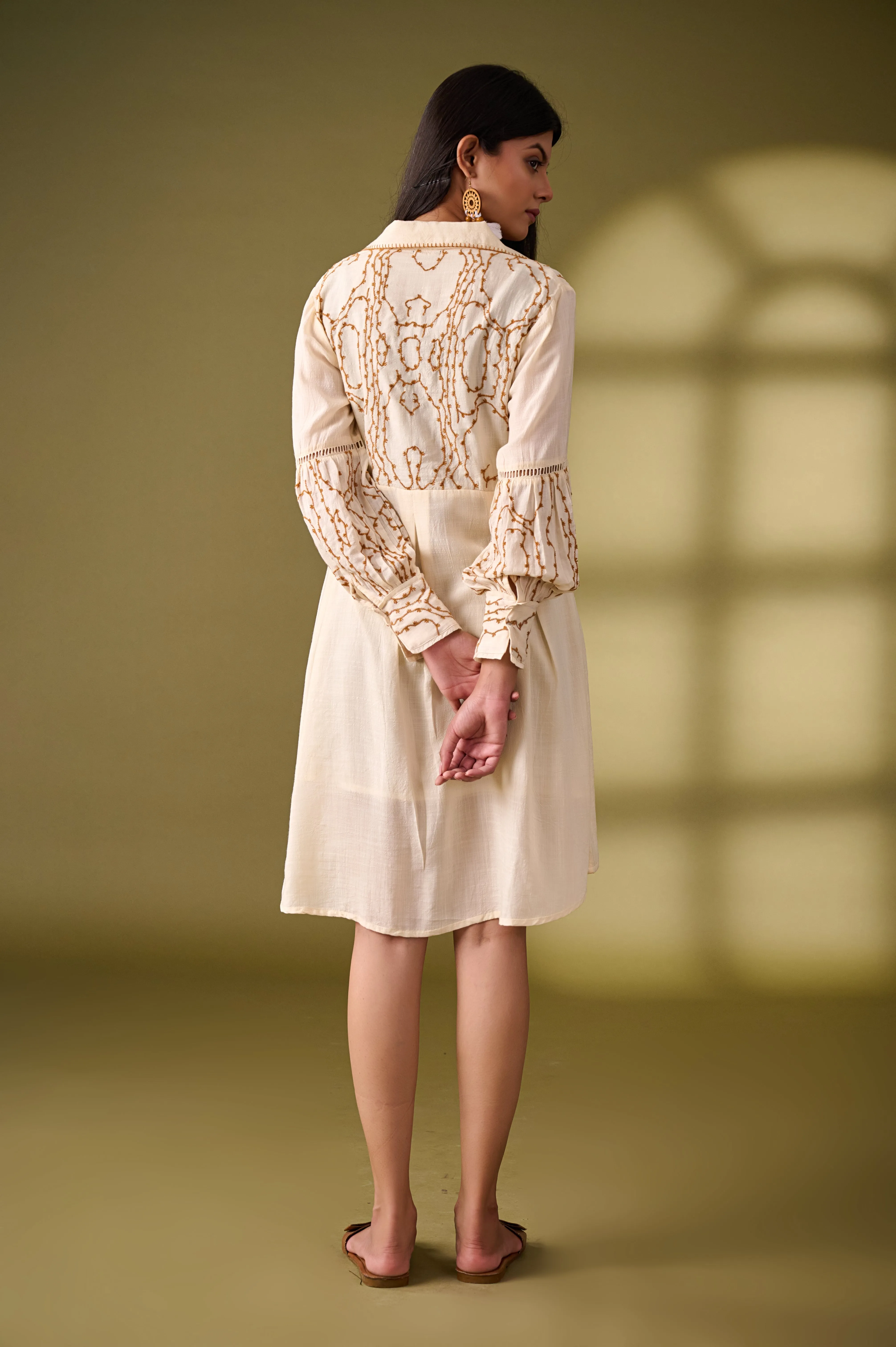 Beige Fit and Flare Cotton Dress