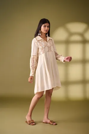 Beige Fit and Flare Cotton Dress