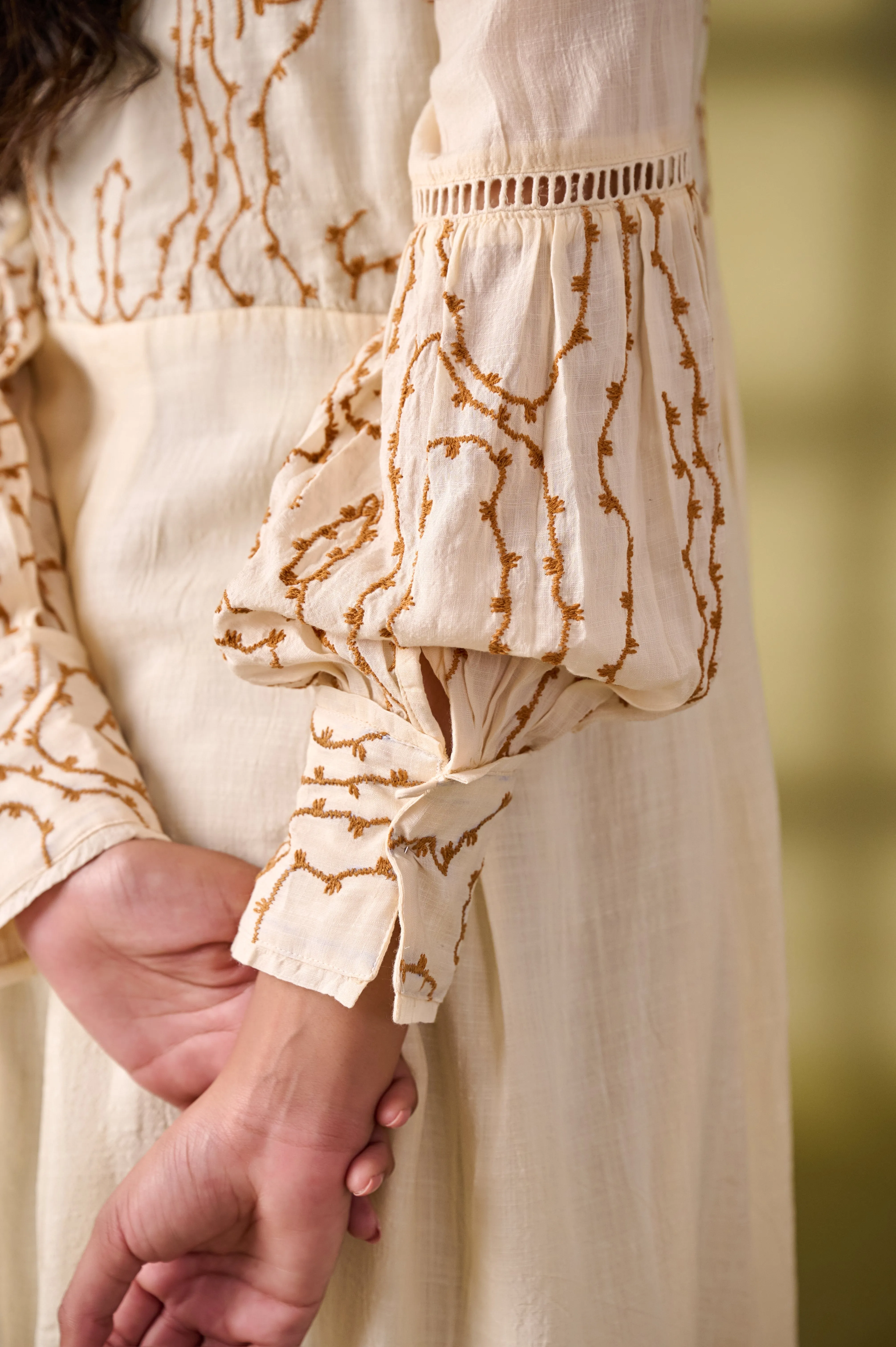 Beige Fit and Flare Cotton Dress