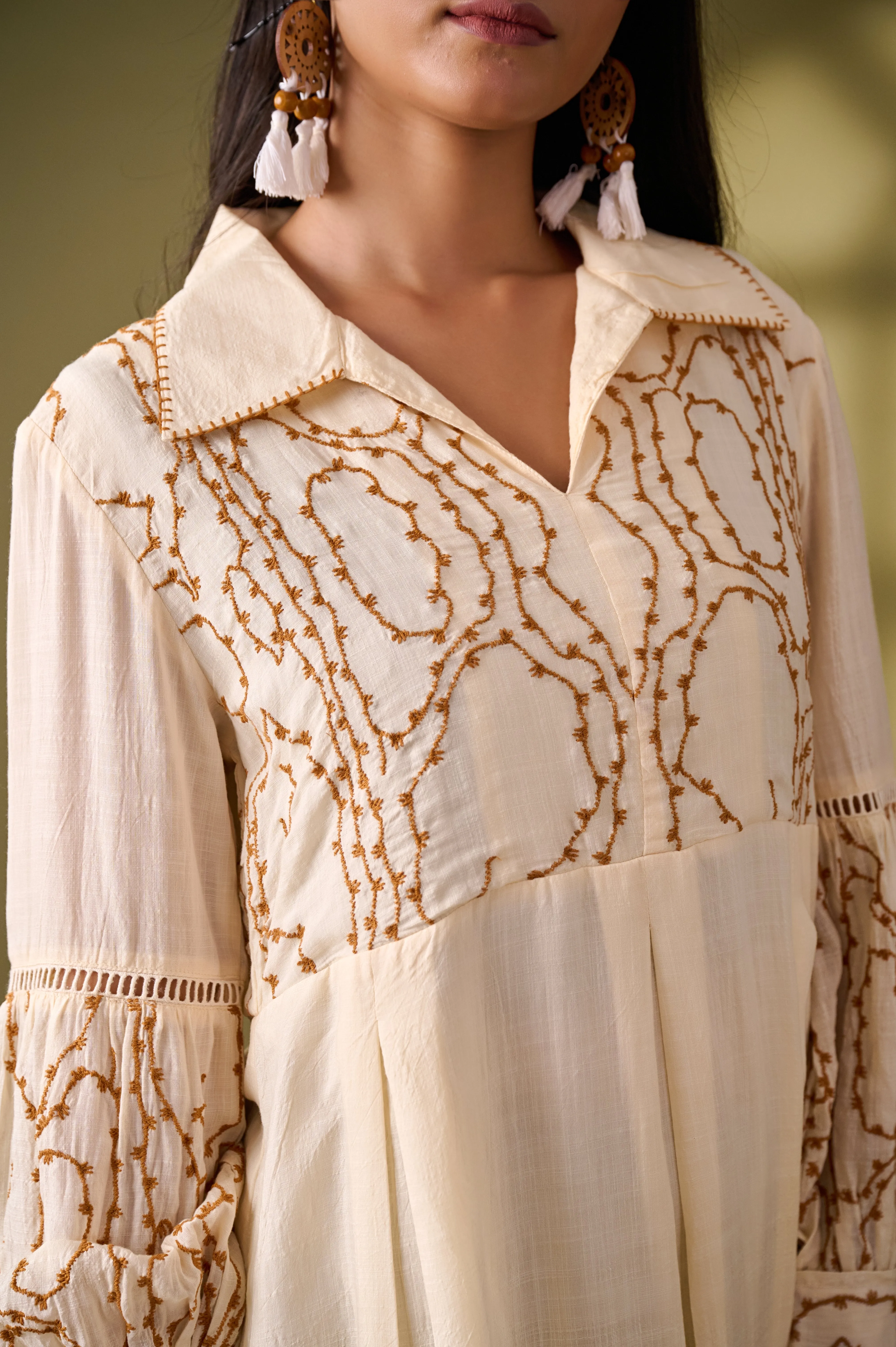 Beige Fit and Flare Cotton Dress