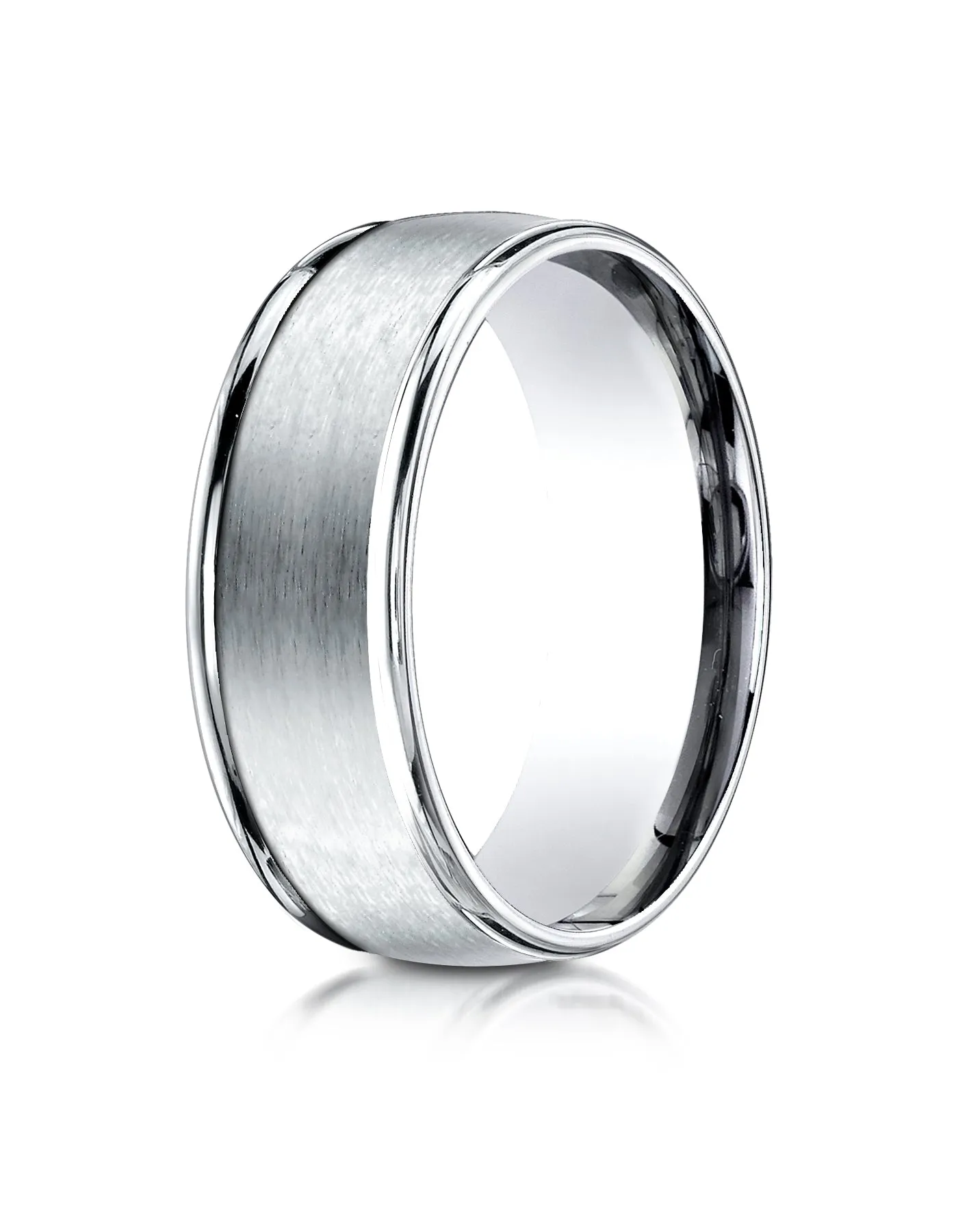 Benchmark 10K White Gold 8mm Comfort-Fit Satin Finish High Polished Round Edge Carved Design Wedding Band