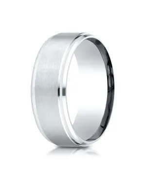 Benchmark 10k White Gold 8mm Comfort-Fit Satin-Finished Drop Beveled Edge Carved Design Band, (4-15)