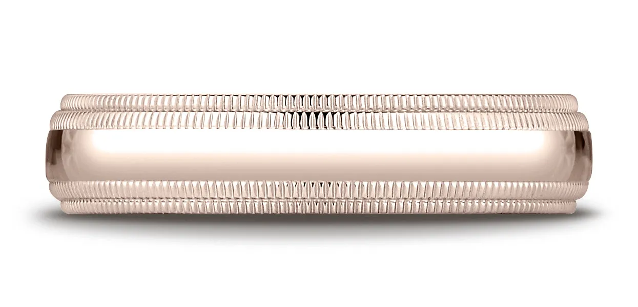 Benchmark 14K Rose Gold 5mm Slightly Domed Standard Comfort-Fit Wedding Band Ring with Double Milgrain