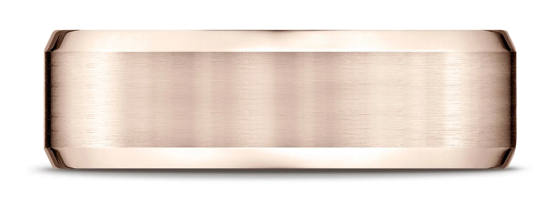 Benchmark 14k Rose Gold 7mm Comfort-Fit Satin-Finish w/ High Polish Beveled Edge Carved Design Band,(4-15)