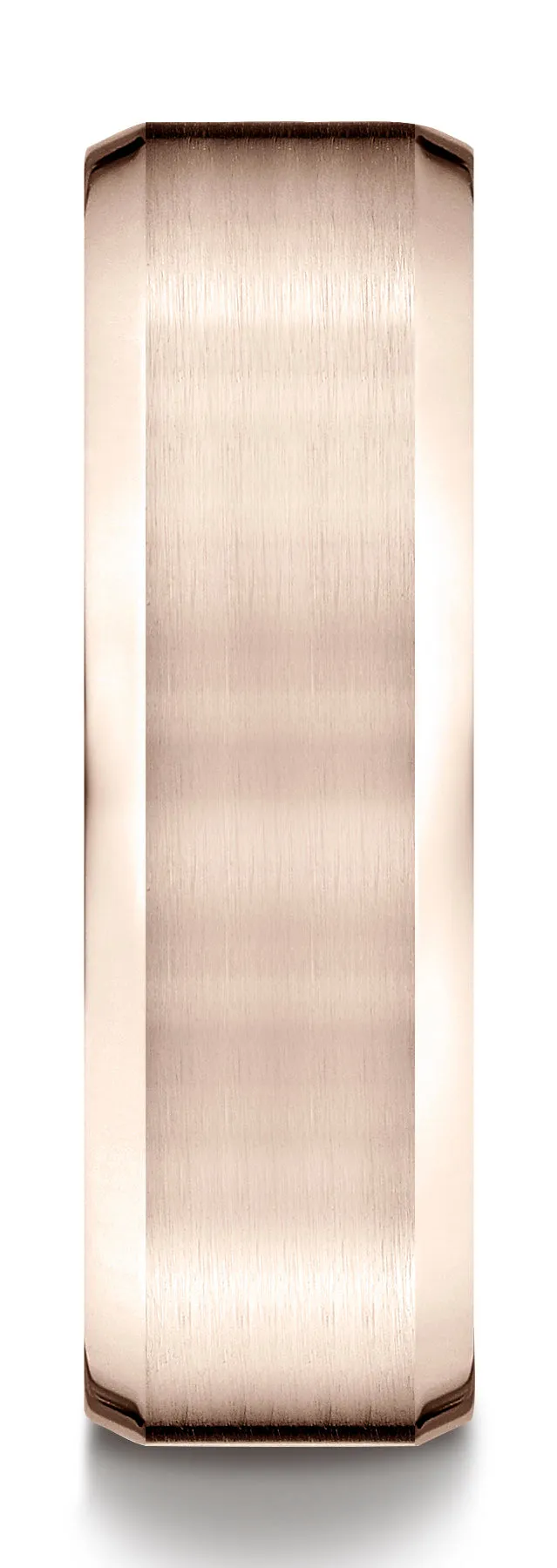Benchmark 14k Rose Gold 7mm Comfort-Fit Satin-Finish w/ High Polish Beveled Edge Carved Design Band,(4-15)