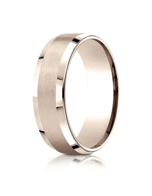 Benchmark 14k Rose Gold 7mm Comfort-Fit Satin-Finish w/ High Polish Beveled Edge Carved Design Band,(4-15)