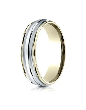 Benchmark 14K Two-Toned Gold 6mm Comfort-Fit High Polished Carved Design Wedding Band (Sizes 6 - 13 )