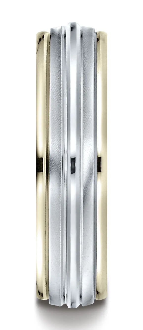 Benchmark 14K Two-Toned Gold 6mm Comfort-Fit High Polished Carved Design Wedding Band (Sizes 6 - 13 )