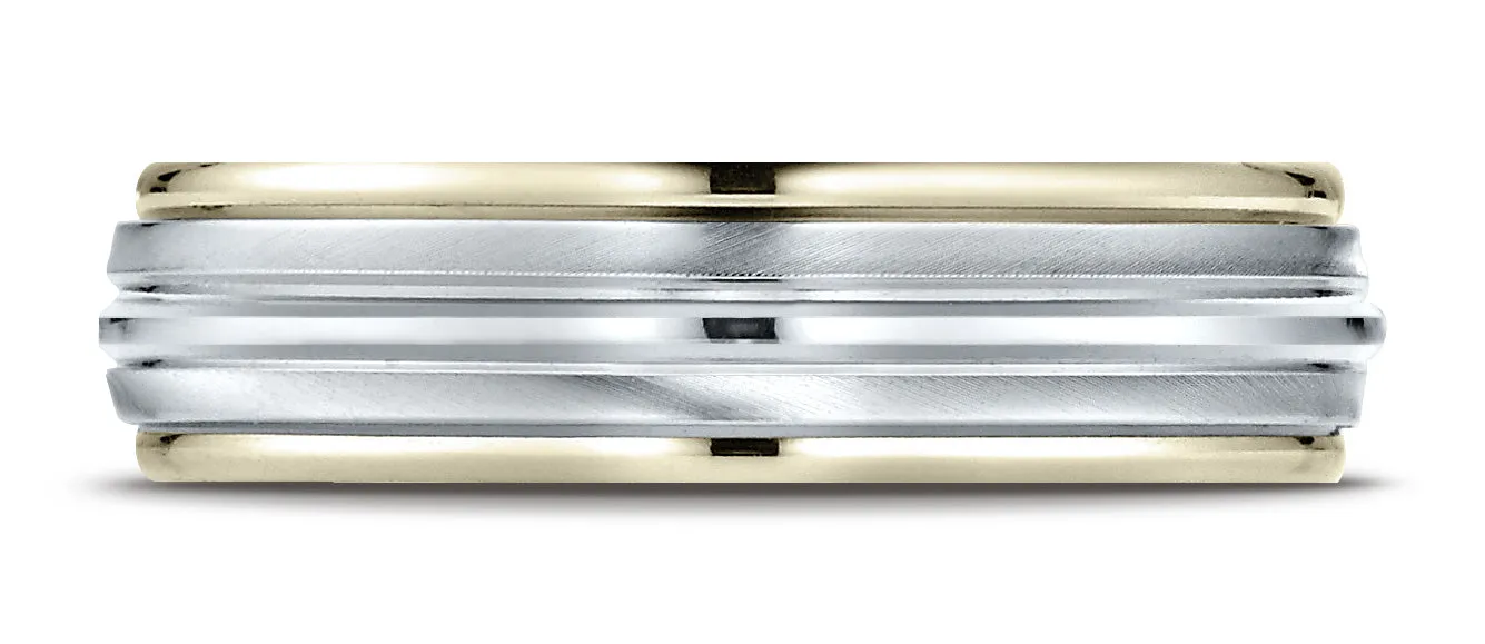 Benchmark 14K Two-Toned Gold 6mm Comfort-Fit High Polished Carved Design Wedding Band (Sizes 6 - 13 )