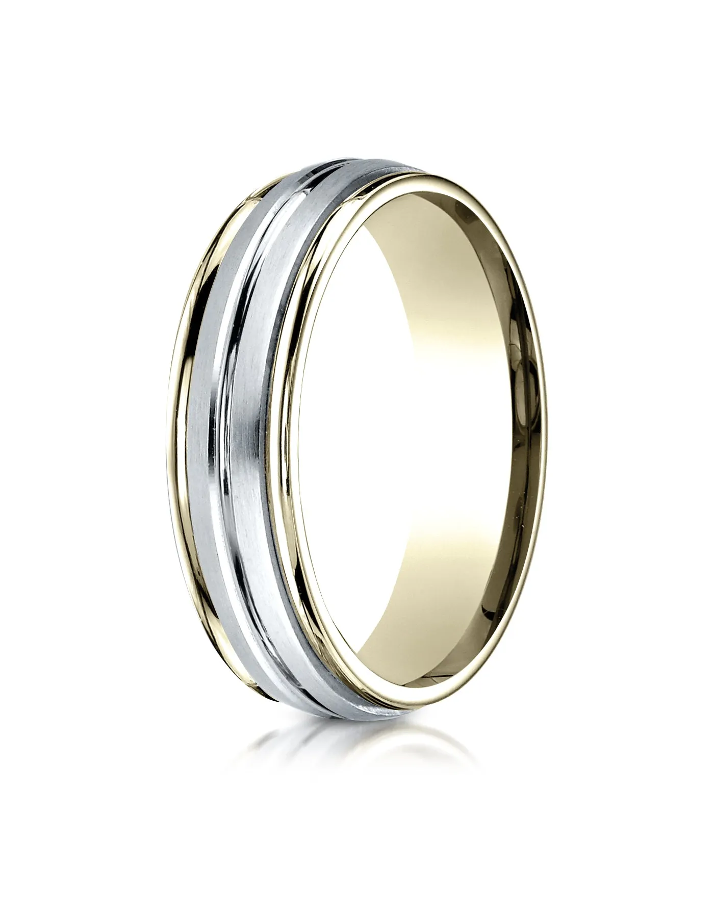 Benchmark 14K Two-Toned Gold 6mm Comfort-Fit High Polished Center Cut Carved Design Wedding Band Ring