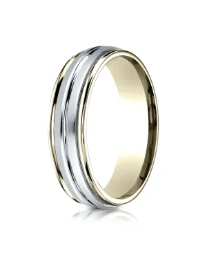 Benchmark 14K Two-Toned Gold 6mm Comfort-Fit High Polished Center Cut Carved Design Wedding Band Ring
