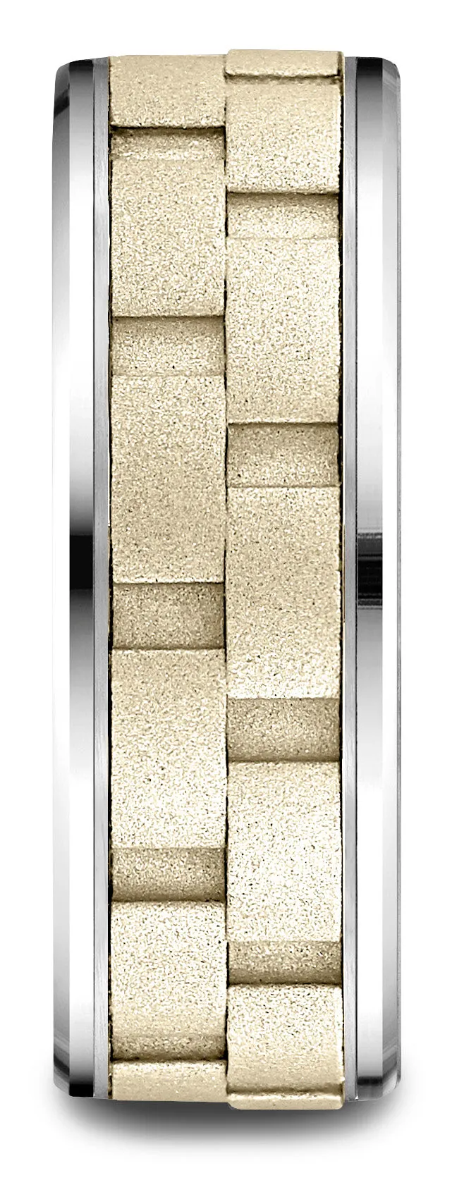 Benchmark 14k Two-Toned Gold 8mm Comfort-Fit Sandblasted Satin Finish Chain Link Design Band,(6-13)