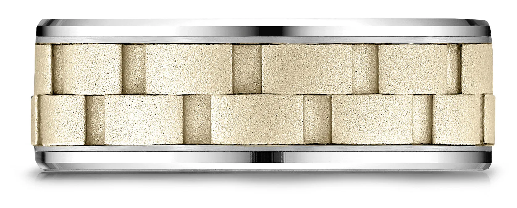 Benchmark 14k Two-Toned Gold 8mm Comfort-Fit Sandblasted Satin Finish Chain Link Design Band,(6-13)