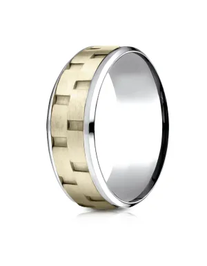Benchmark 14k Two-Toned Gold 8mm Comfort-Fit Sandblasted Satin Finish Chain Link Design Band,(6-13)