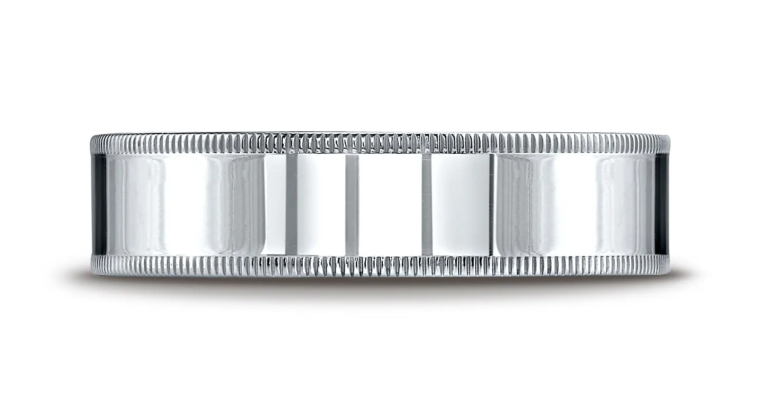 Benchmark 14K White Gold 6mm Flat Comfort-Fit Wedding Band Ring with Milgrain (Sizes 4 - 15 )