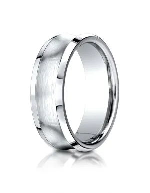 Benchmark 14K White Gold 7.5mm Comfort-Fit Satin-Finished Concave Beveled Edge Design Wedding Band Ring