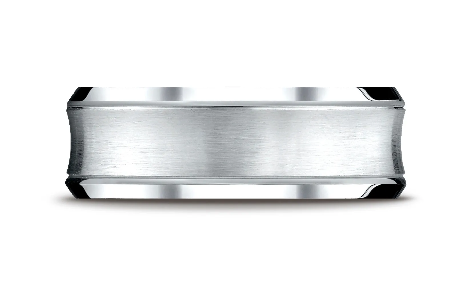 Benchmark 14K White Gold 7.5mm Comfort-Fit Satin-Finished Concave Beveled Edge Design Wedding Band Ring