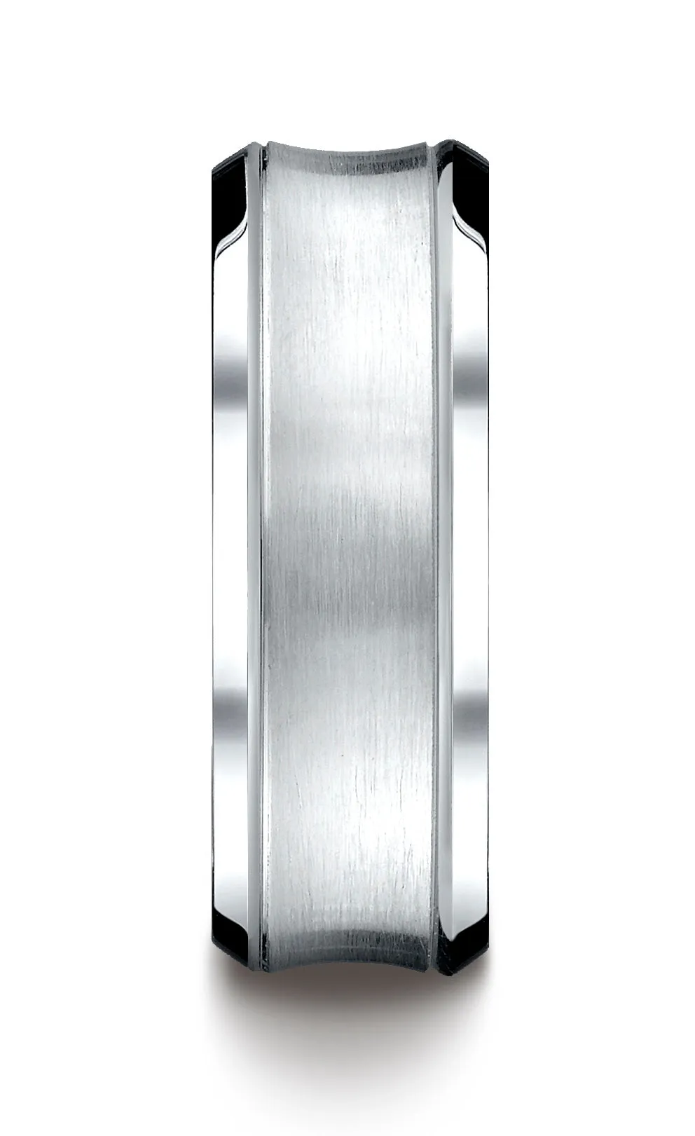 Benchmark 14K White Gold 7.5mm Comfort-Fit Satin-Finished Concave Beveled Edge Design Wedding Band Ring