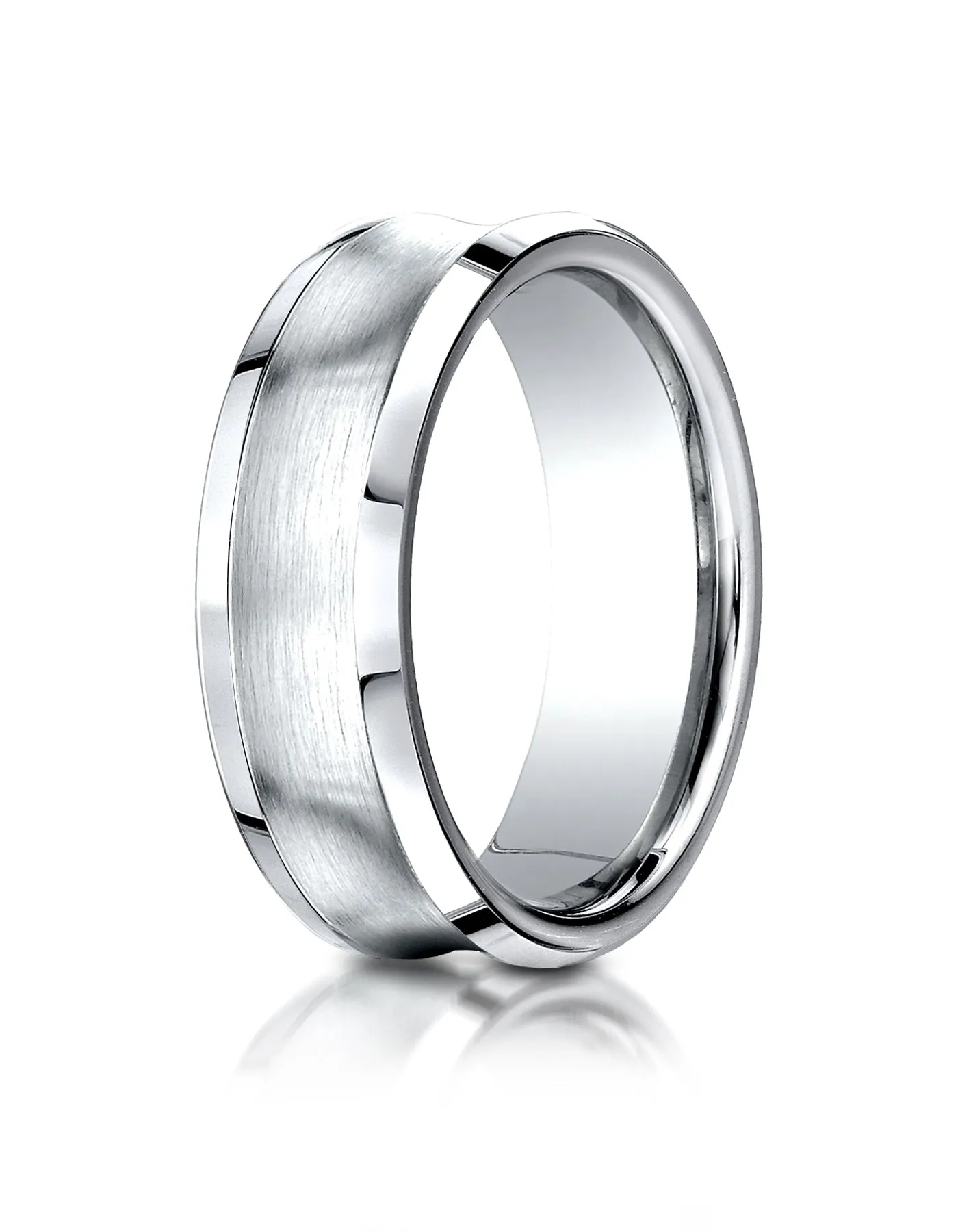 Benchmark 14K White Gold 7.5mm Comfort-Fit Satin-Finished Concave Beveled Edge Design Wedding Band Ring