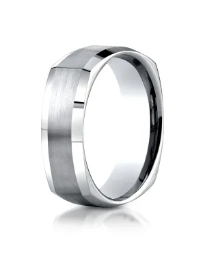 Benchmark 14K White Gold 7mm Comfort-Fit Satin-Finished Four-Sided Carved Design Wedding Band Ring