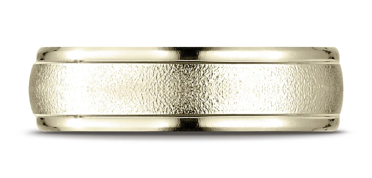Benchmark 14K Yellow Gold 6mm Comfort-Fit Wired-Finished with Round Edge Carved Design Wedding Band Ring