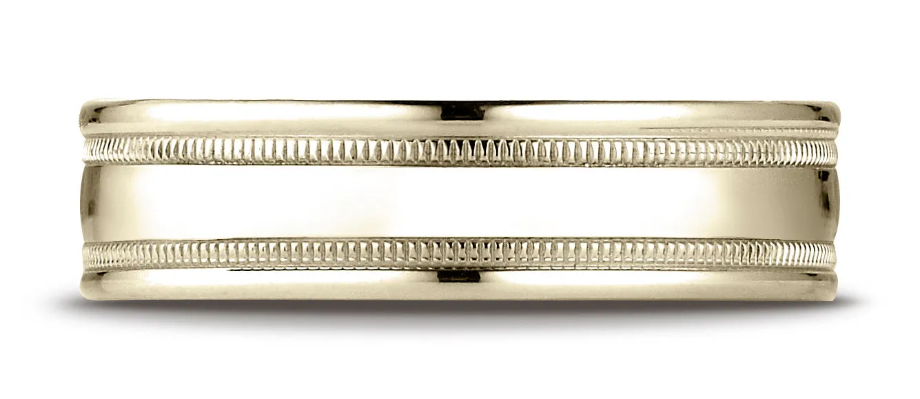 Benchmark 14K Yellow Gold 6mm Comfort-Fit with Milgrain Round Edge Carved Design Wedding Band Ring