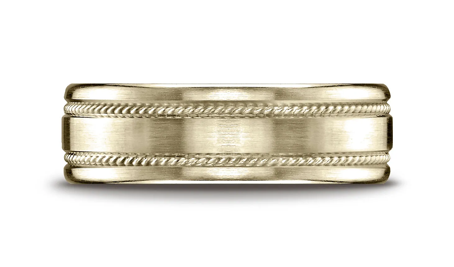 Benchmark 14K Yellow Gold 7.5mm Comfort-Fit Satin-Finished Rope Carved Design Wedding Band Ring