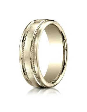 Benchmark 14K Yellow Gold 7.5mm Comfort-Fit Satin-Finished Rope Carved Design Wedding Band Ring