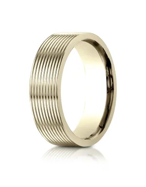 Benchmark 14K Yellow Gold 7mm Comfort-Fit Satin-Finished w/  Threaded Pattern Carved Design Wedding Band