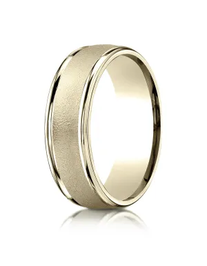 Benchmark 14k Yellow Gold 7mm Comfort-Fit Wired-Finished High Polish Round Edge Carved Design Band, (4-15)