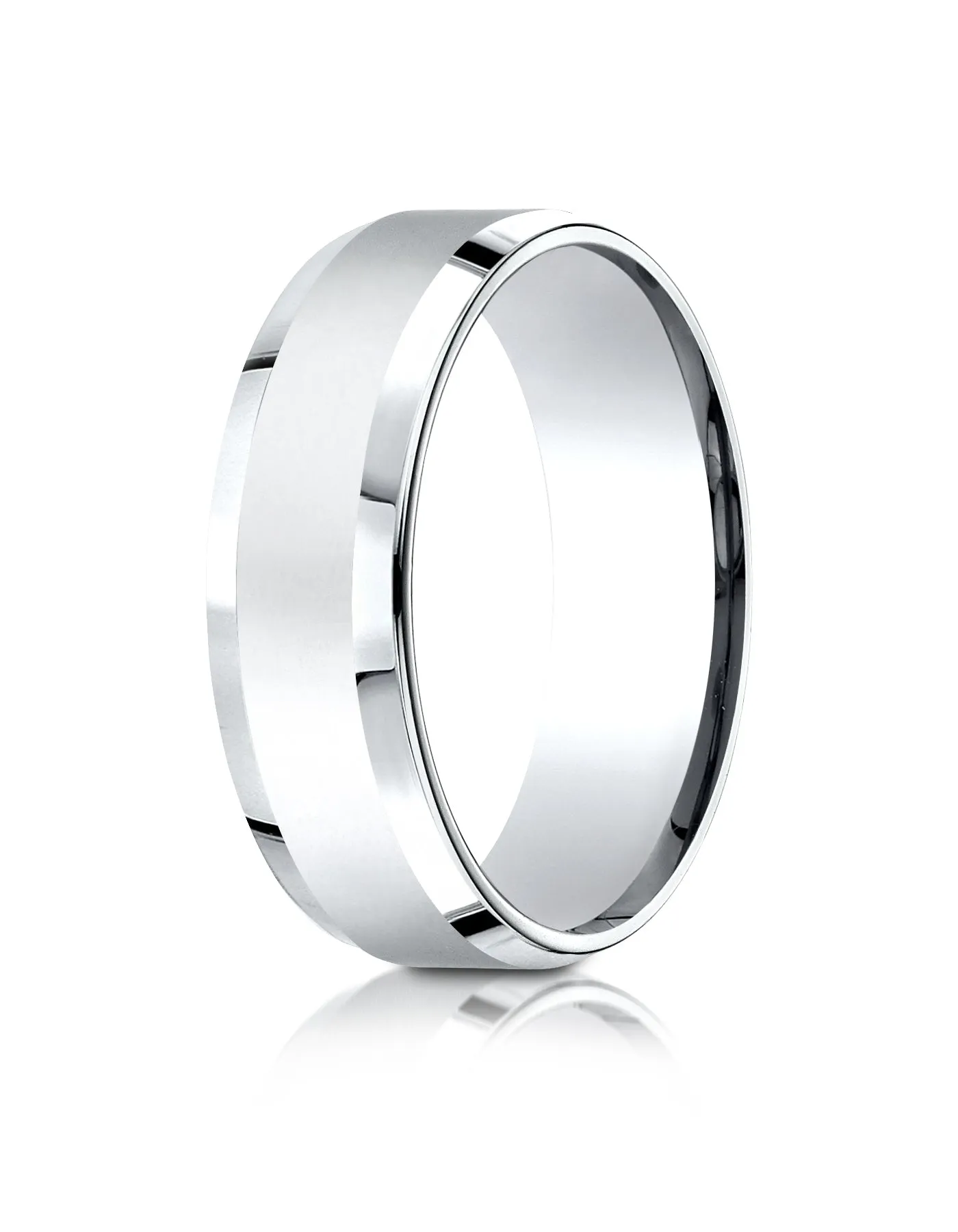 Benchmark 18k White Gold 7mm Comfort-Fit High Polished Carved Design Band, (Sizes 4-15)