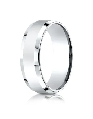 Benchmark 18k White Gold 7mm Comfort-Fit High Polished Carved Design Band, (Sizes 4-15)