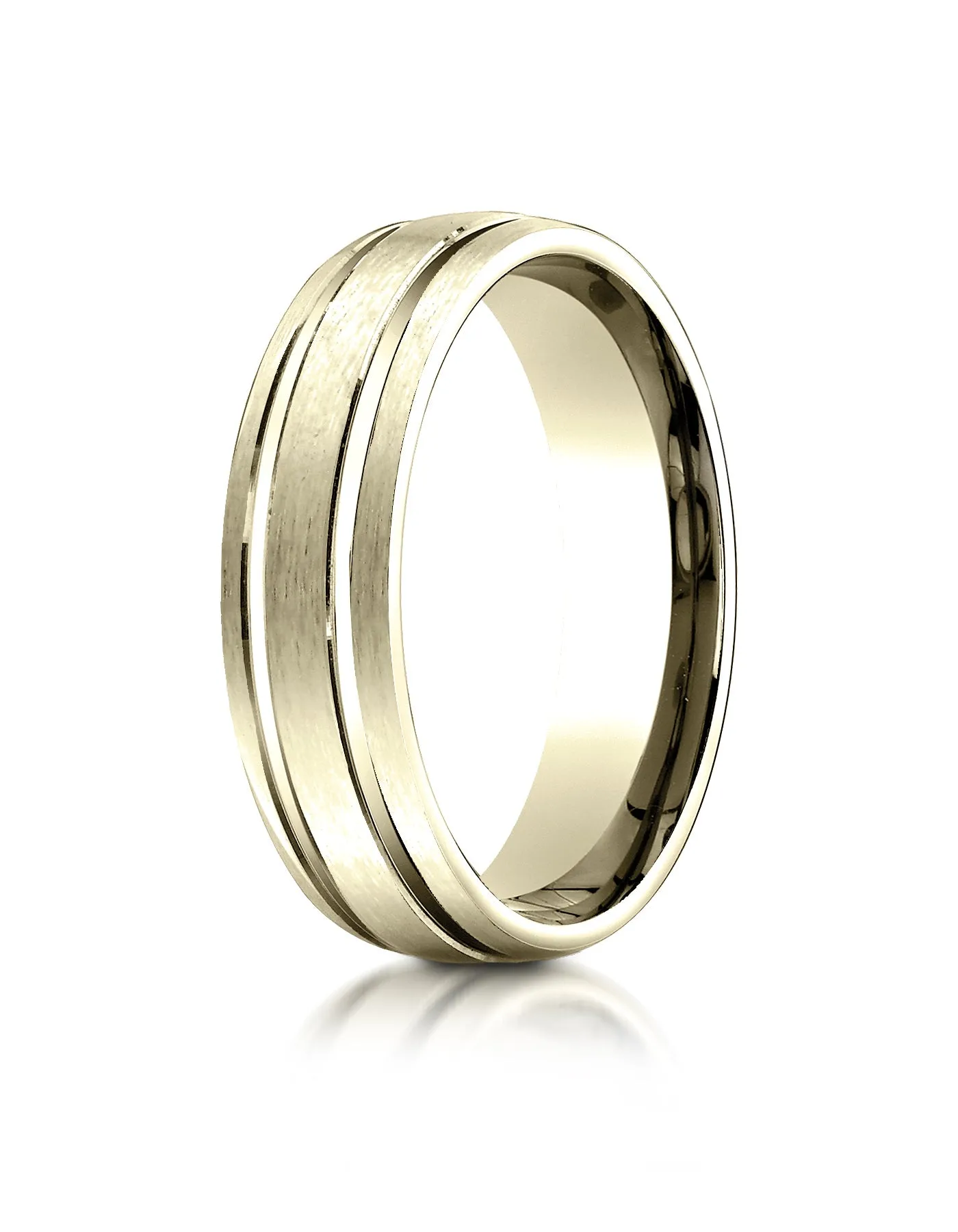 Benchmark 18K Yellow Gold 6mm Comfort-Fit Satin-Finished w/  Parallel Grooves Carved Design Wedding Band