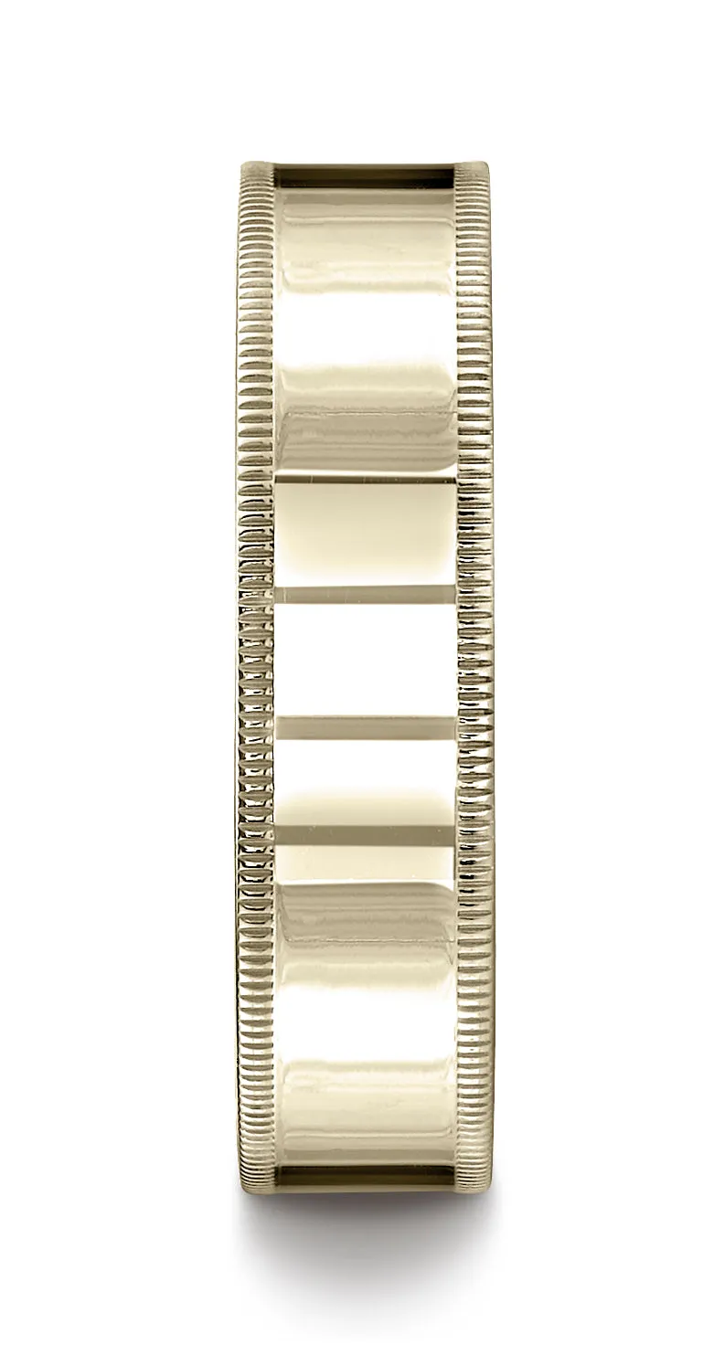 Benchmark 18K Yellow Gold 6mm Flat Comfort-Fit Wedding Band Ring with Milgrain (Sizes 4 - 15 )