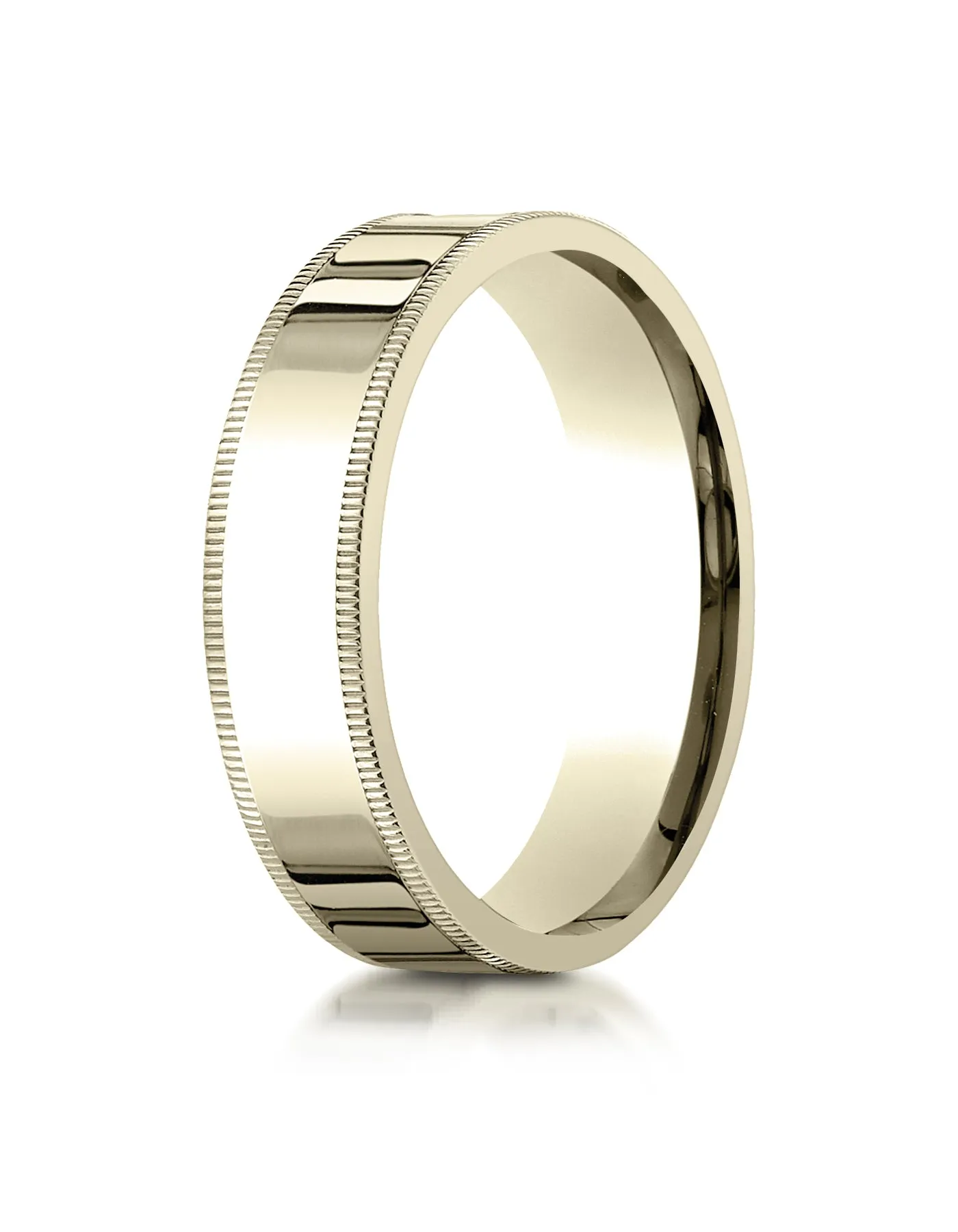 Benchmark 18K Yellow Gold 6mm Flat Comfort-Fit Wedding Band Ring with Milgrain (Sizes 4 - 15 )