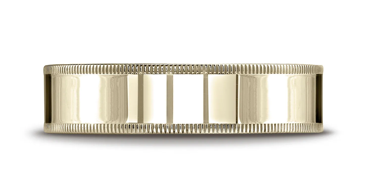 Benchmark 18K Yellow Gold 6mm Flat Comfort-Fit Wedding Band Ring with Milgrain (Sizes 4 - 15 )