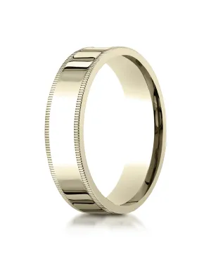 Benchmark 18K Yellow Gold 6mm Flat Comfort-Fit Wedding Band Ring with Milgrain (Sizes 4 - 15 )