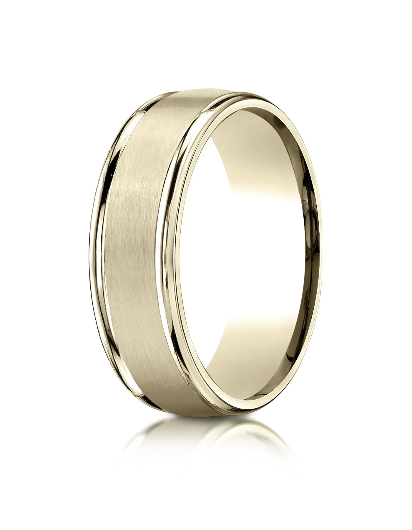 Benchmark 18k Yellow Gold 7mm Comfort-Fit Satin Finish High Polish Round Edge Carved Design Band ( 4-15)