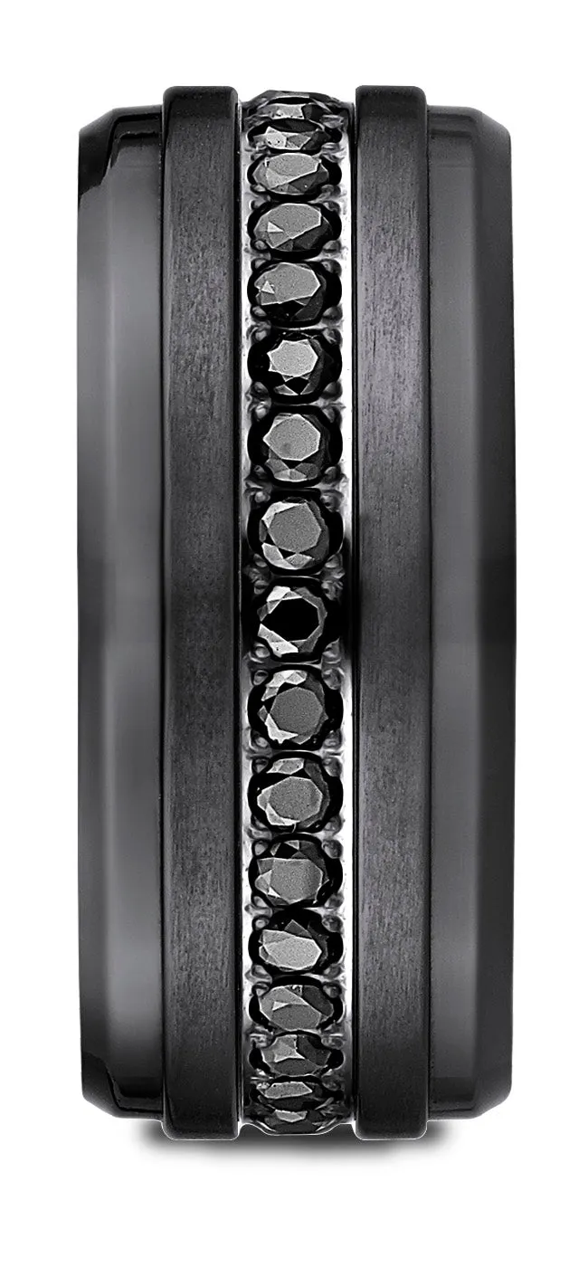 Benchmark Black Titanium 9mm Comfort-Fit Black CZ Eternity Ring, (Size 6-14)