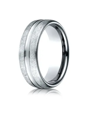 Benchmark Palladium 7.5mm Comfort-Fit Swirled Finish Center Convex Cut Design Wedding Band Ring