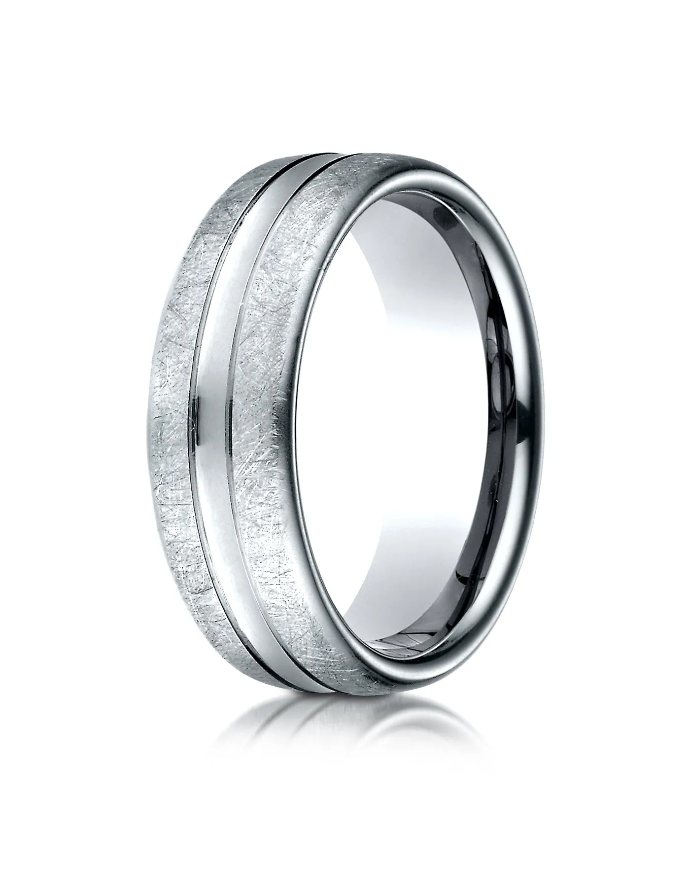 Benchmark Palladium 7.5mm Comfort-Fit Swirled Finish Center Convex Cut Design Wedding Band Ring