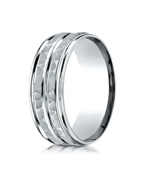 Benchmark Palladium 8mm Comfort-Fit Hammer-Finished High Polished Center Trim and Round Edge Band
