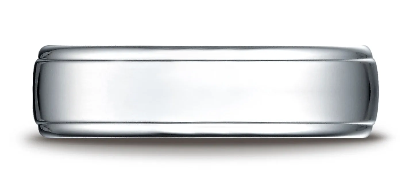 Benchmark Platinum 6.5mm Comfort-Fit Drop Edge High Polish Design Band, (Sizes 4-14)