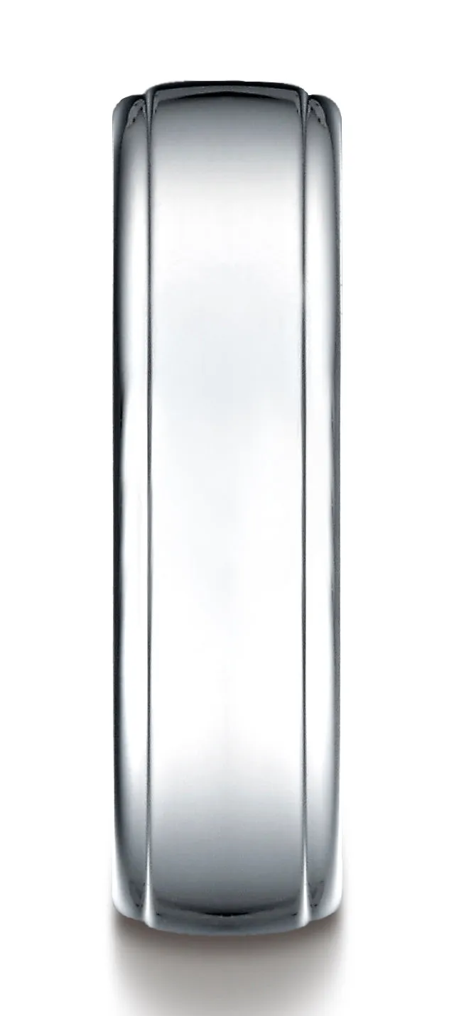 Benchmark Platinum 6.5mm Comfort-Fit Drop Edge High Polish Design Band, (Sizes 4-14)
