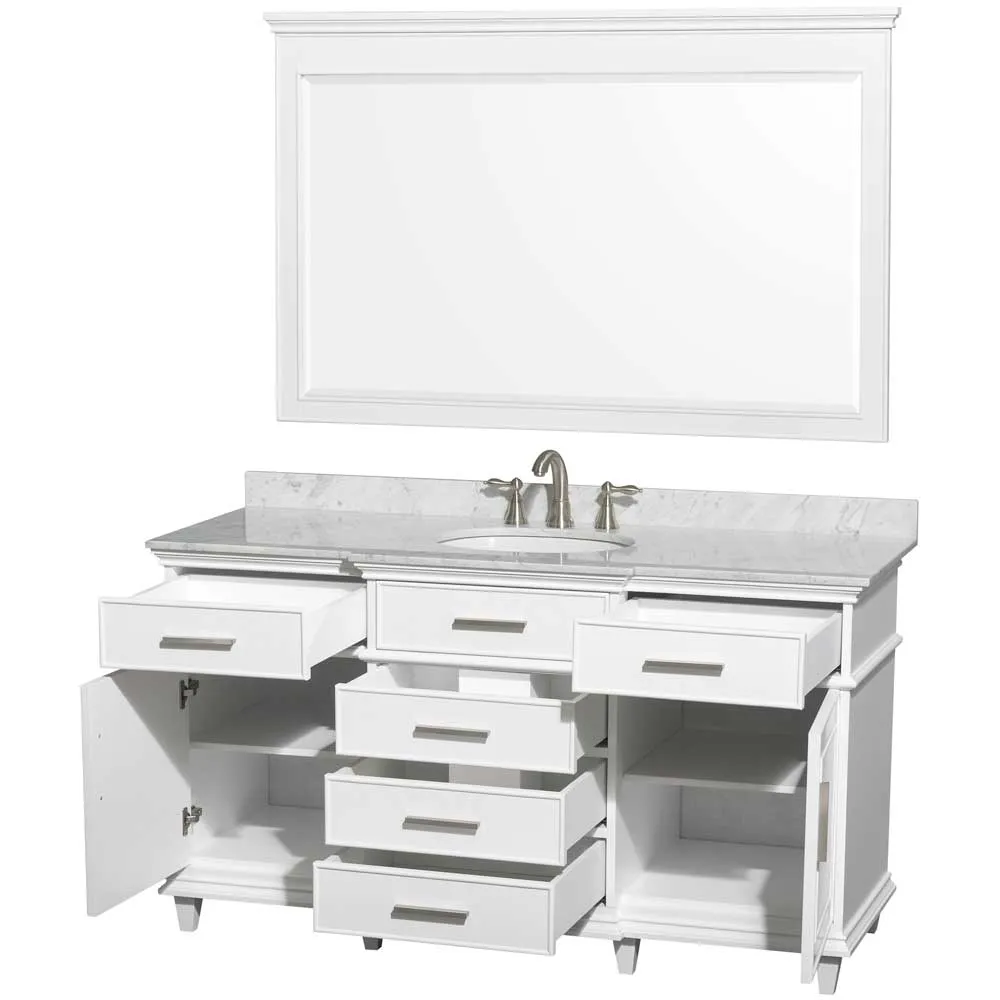 Berkeley 60 Inch Single Bathroom Vanity in White